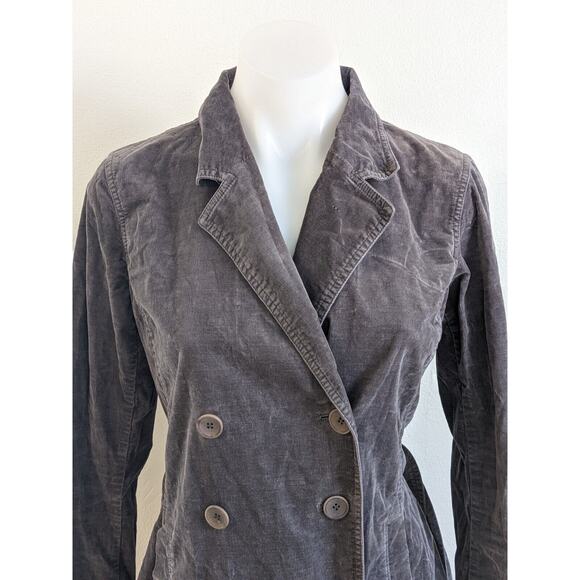 Eileen Fisher Petite Sz 0-2 Pea Coat Corduroy Jacket Grey Double Breasted Belted - Picture 8 of 13